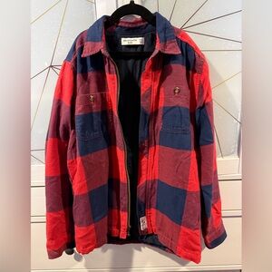 Abercrombie Kids Red Navy Plaid Quilted Zip Jacket Size 11/12
